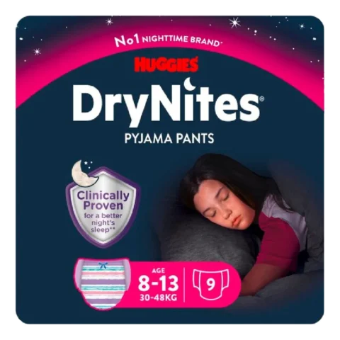 תחתוני ספיגה דריי נייט להרטבת לילה לבנות מגיל 8 עד 13 שנים 9 יח' - האגיס