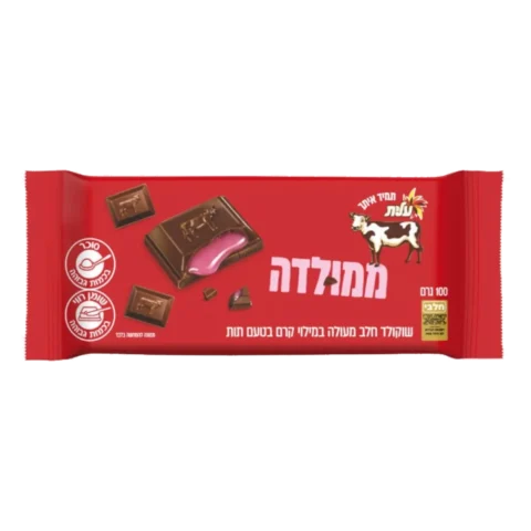 טבלת שוקולד חלב במליוי קרם תות ממולדה 100 גרם - עלית
