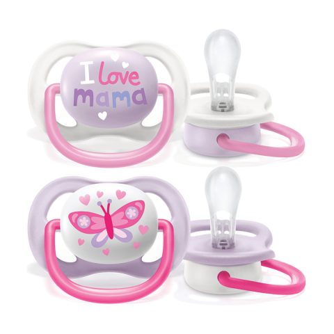 Pair of Silicone Pacifiers for Girls 0-6 Months Avent - Ultra Air